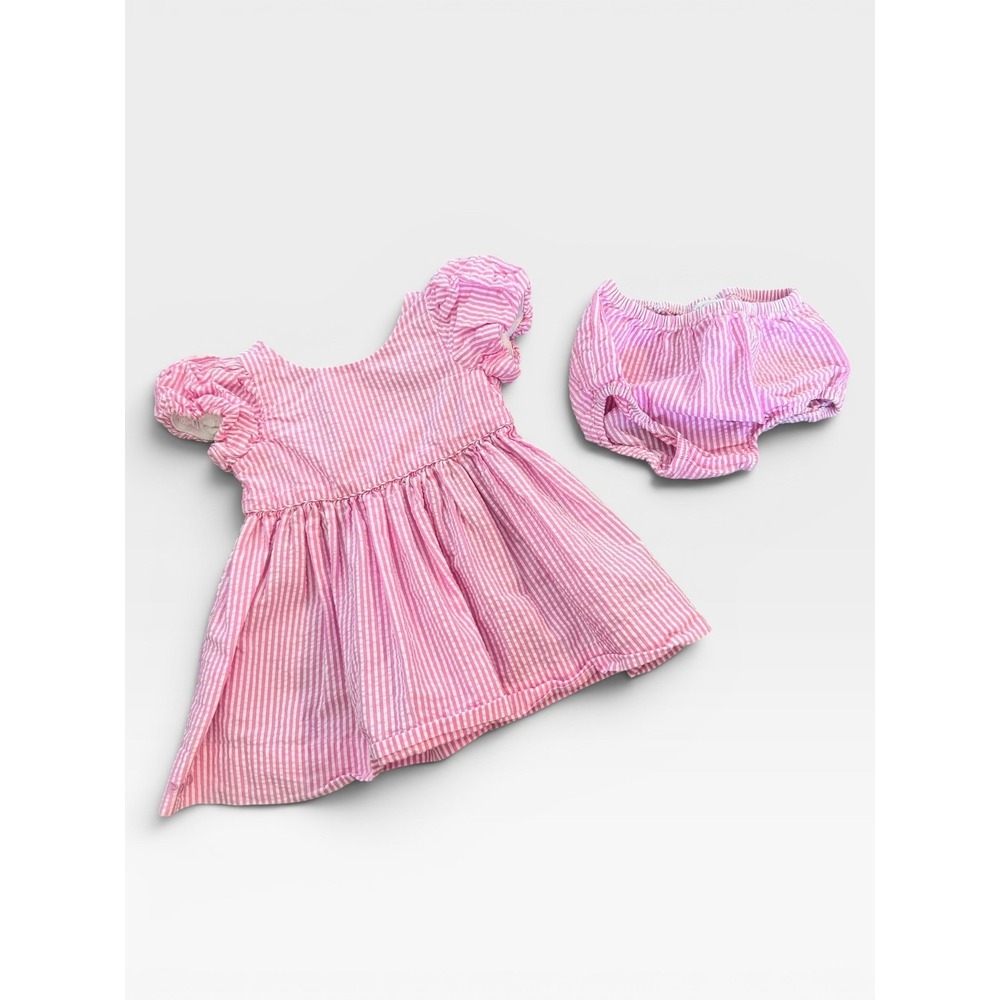 Polo Ralph Lauren Baby Pink Seersucker Dress And Bloomers Pink Stripe Preppy 3M